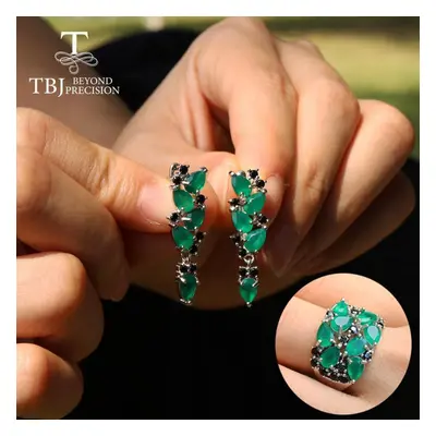 (green, us ring size 7#) Charming Jewlery Set Natural Green Agate Rings Earring Sterling Silver 