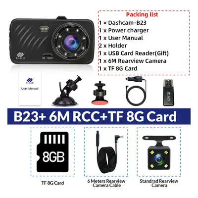 (With 8G Card) E-ace Car Dvr Inch Touch Auto Camera Dual Lens Dash Cam Video Recorder Fhd 1080p 