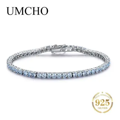 (sky blue) Umcho Real Sterling Silver Created Natural Gemstone Bracelet For Lady