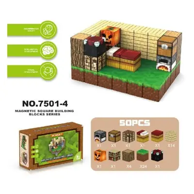 (Wood Cottage 50PCs) 48pcs Magnetic Blocks-build Mine Magnet World Edition, Magnetic Toys For Bo