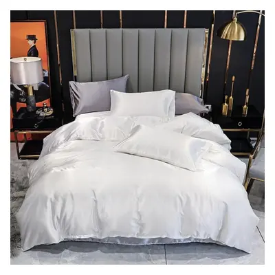 (white, 180*210cm) Colors Luxury Imitation Silk Bedding Set Pcs/ Set Duvet Cover & Pillowcase Se