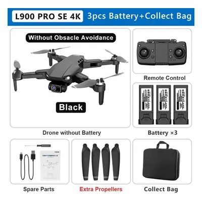 (3 battery, Black) New L900 PRO SE Drone 4K Professional GPS 5G WIFI Brushless Motor Dual Camera