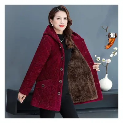 (purplish red, XXL) Women Corduroy Jackets Autumn Winter Solid Loose Outwaer Female Casual Middl