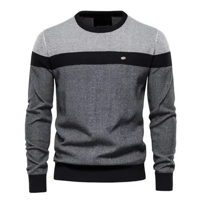 (dark grey, 82-90 kg) Aiopeson Spliced Cotton Sweater Men Casual O-neck High Quality Pullover Kn