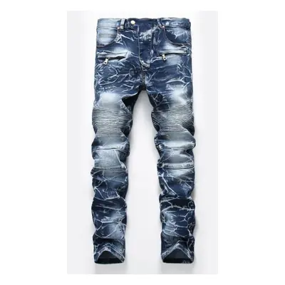 (blue, 32) Jeans Men&apos;s Nostalgic Locomotive Jeans Straight Tube Fashion Men&apos;s Personal