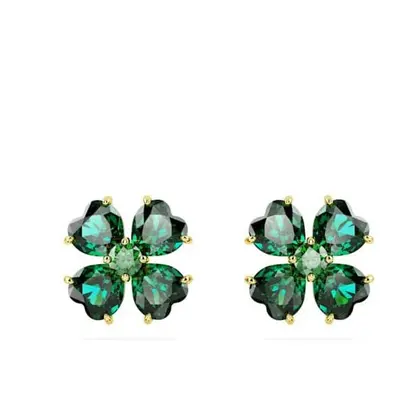 Swarovski Idyllia Green Gold-tone Plated Clover Stud Earrings