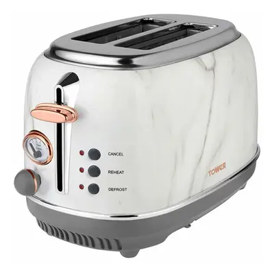 Tower WHITE MARBLE Rose Gold Bottega Slice Toaster 810w