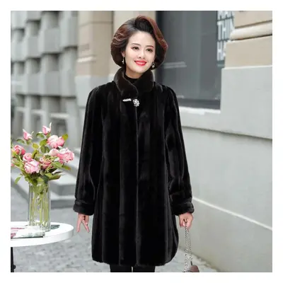 (black, XL) Mink Women&apos;s Long Coat Middle-aged And Old-age Foreign Style Mink Coat