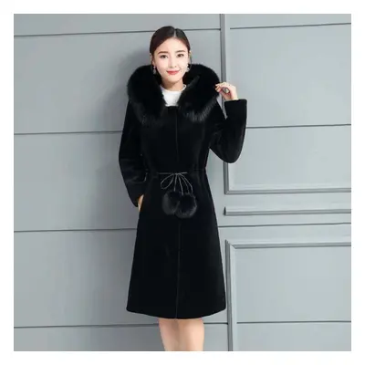 (black, 2XL) Women Winter Casual Warm Parka Jacket Solid Outwear Coat Fur Overcoat