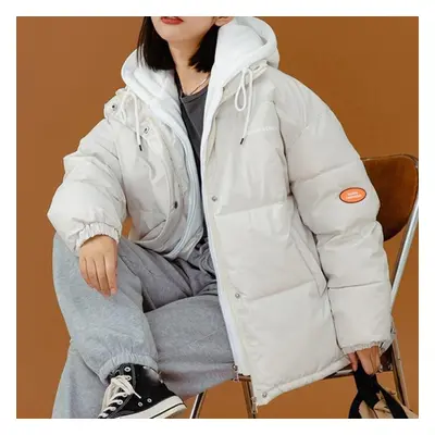 (beige, L) Women&apos;s Winter Jacket Casual Loose Parkas Female Solid Thick Hooded Winter Coat 