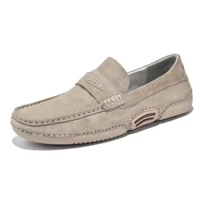 (beige, 45) Plus Size Genuin Leather Men&apos;s Shoes Loafers Cow Suede Leather Casual Shoes Men