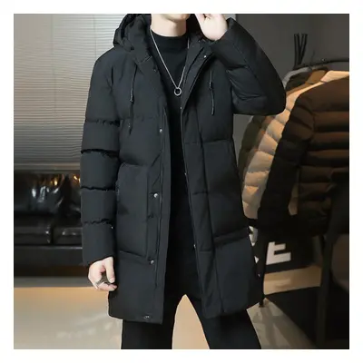 (black, XXXXL) Men Winter Warm Thick Long Solid Color Parka Coat Men Waterproof Hooded Parka Coa