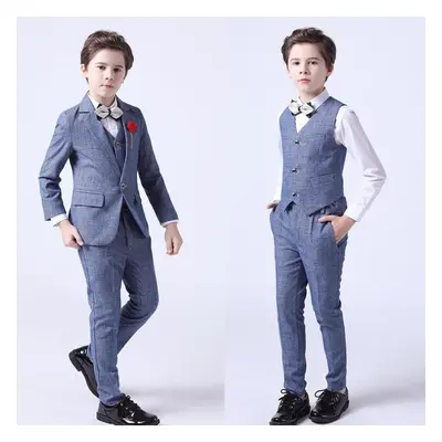 (grey, 140) Fashion Kids Boys Suit Three-piece Gentlemen Performance Dress(coat+ Vest+ Pants)