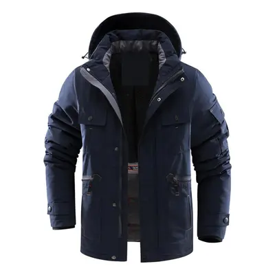 (navy blue, XXXXL) Winter Men&apos;s Medium Long Cotton-padded Coat With Thick Cold Warm Coat