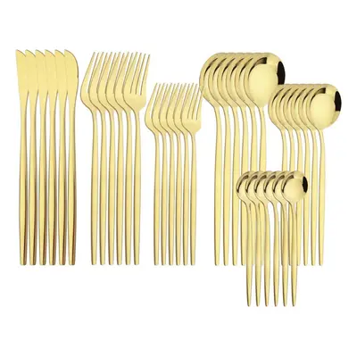 (champagne) 36pcs Gold Dinnerware Cutlery Set Knife Dessert Fork Coffee Spoon Tableware Western 