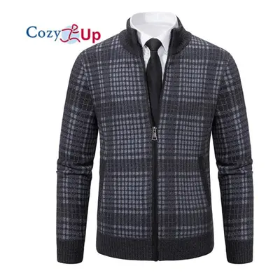 (grey, 3XL) Cozy Up Men&apos;s Knitted Sweater Slim Turtleneck Long Sleeves Casual Plaid Jacket