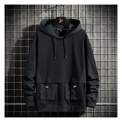 (black, XXXL) Hooded Sweater Men Loose Top Clothes Fat Man Plus Size Coat