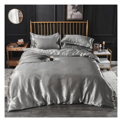 (grey, Full Size pcs) Mulberry Silk Bedding Set With Duvet Cover Fitted/flat Bed Sheet Pillowcas