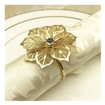 60Pcs Flower Design Napkin Rings Metal Gold Napkin Buckle Napkin Ring Holder