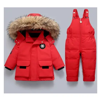 (red, 80(12M)) Children Clothing Set 2pcs Baby Winter Warm Down Jackets Boys Thicken Jumpsuit In