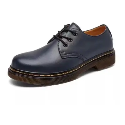 (Blue, UK 10=EU 45=275 mm) Mens Womens Martin Boots 3-Eye Black Smooth Oxford Sole Leather Shoes