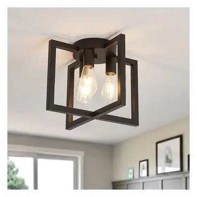 (Black) 1pc Three Lights Ceiling Light, Industrial Semi Flush Mount Hanging Light, Kitchen Livin