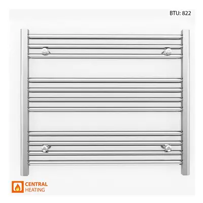 (700 x 600mm (BTU: 822), Chrome Straight Valves) 700mm Wide Chrome Towel Rail Radiator With Valv