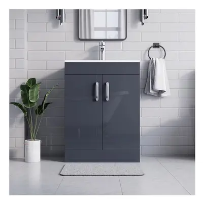 (NewYork Grey 600mm) Floor Standing Bathroom Vanity Unit With Basin