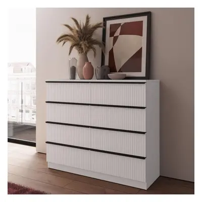 White Chest Of Drawers Scratch Resistant Scalloped Ripple Effect Finish