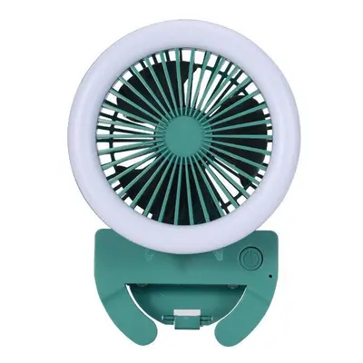 (Green) In 1Multifunction Mini Fan Modes LED Camping Light Speed USB Rechargeable Carabiner Hook