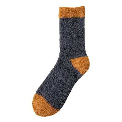 (Dark Grey) Pairs Men Blended Coral Fleece Thickened Color-match Simple Breathable Warmth Socks