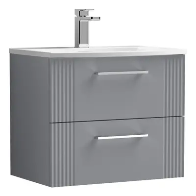 Retro Drawer Wall Hung Vanity Unit with Curved Tap Hole Ceramic Basin - 1200mm - Satin Grey - Ba