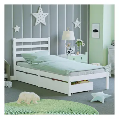 (White) Libra Kids Single Bed Under Bed Storage Drawers Wooden Solid Pine Child Bedroom