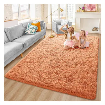 (200cm x 290cm OR 6ft 7" x 9ft 6"- Large Area Rug, Rust/ Orange- Shaggy Rugs) Non-Slip Rugs Shag