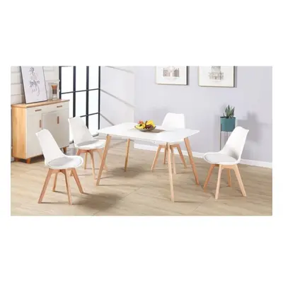 Bendal Dining Set Chairs in White and Beech with White PU Leather