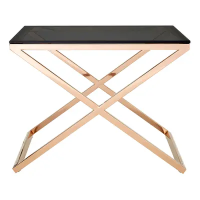 Premier Housewares Small Side Table With Criss Cross Design Black Finish Geometric Bedside Table