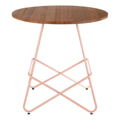 Pink Metal and Elm Wood Round Table, Versatile Coffee Table for Home and Office, Round Outdoor D