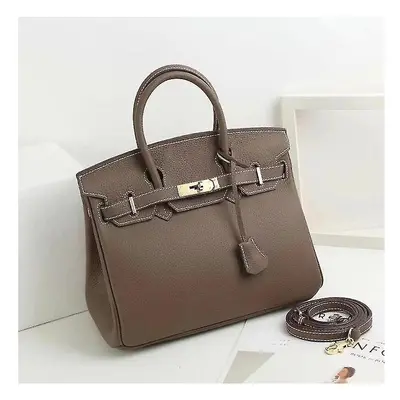 (Dark gray, 20*15*10cm) Ladies Women Leather Handbag Birkin First Layer Cowhide Leather Tote Bag