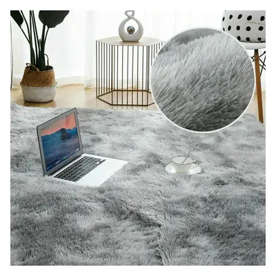 (Light Grey, 200x301cm) Fluffy Large Rugs Anti-Slip Soft Carpet Mat Floor Living Room Bedroom Ru