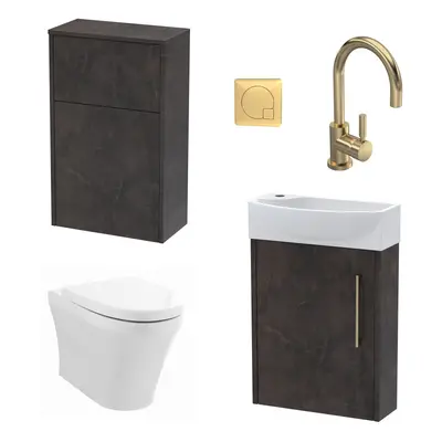 Power Cloakroom Bundle - Right Wall Hung Vanity Unit, Concealed Cistern WC Unit, Toilet & Tap, 4