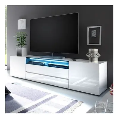 Genie Wide High Gloss TV Stand In White With LED Lighting