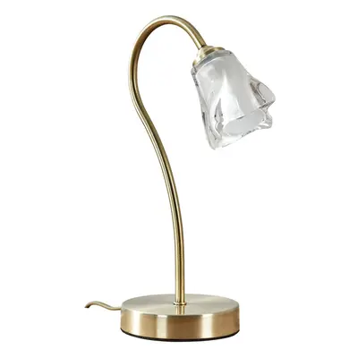 Modern Antique Brass & Decorative Glass Swan Neck Touch Bedside Table Lamp - Complete with a 3w 