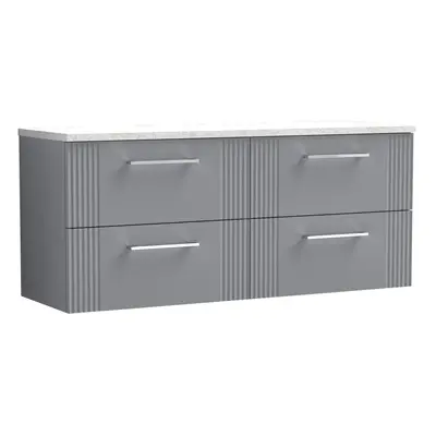 Retro Drawer Wall Hung Vanity Unit with Sparkling White Laminate Worktop - 1200mm - Satin Grey -