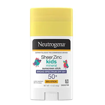 Sheer Zinc Oxide Kids Mineral Sunscreen Stick, Broad Spectrum SPF 50+ & UVA/UVB Protection & Wat