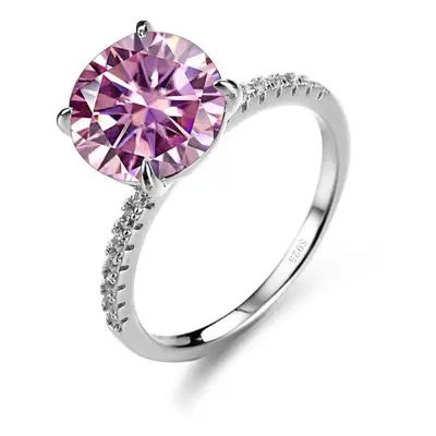 (pink, 6.5) Bagueringen S925 Sterling Silver Jewelry Large Carat D Color Moissanite Diamond Clas