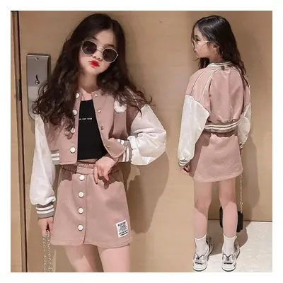 (camel, 150) Kids Costume Girls Clothing Set Spring Jackets Skirt School Tracksuit Casual Childr