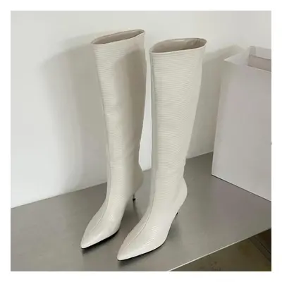 (white, 37) Eilyken Design Pointed Toe Women Knee-high Boots Designer Party Dress Street Long Bo