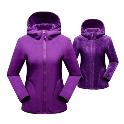 (purple, XL) Unisex Reversible Hoodie Women Pullover Sweatshirts Winter Warm Polar/coral Fleece 