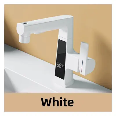 (white) Led Bathroom Faucet Intelligent Temperature Sensor Digital Display Faucet Brass Basin Ta