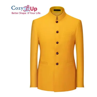 (yellow, 4XL) Cozy Up Men&apos;s Chinese Tunic Suits Mandarin Collar Formal Jacket Slim Fit Fron